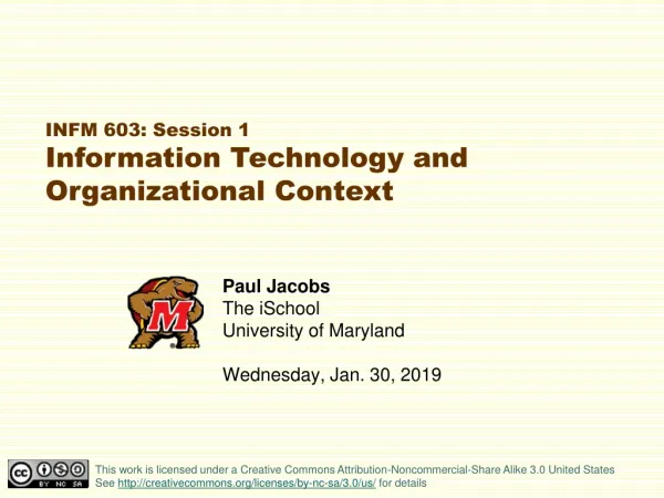 Paul Jacobs The iSchool University of Maryland Wednesday, Jan. 30, 2019