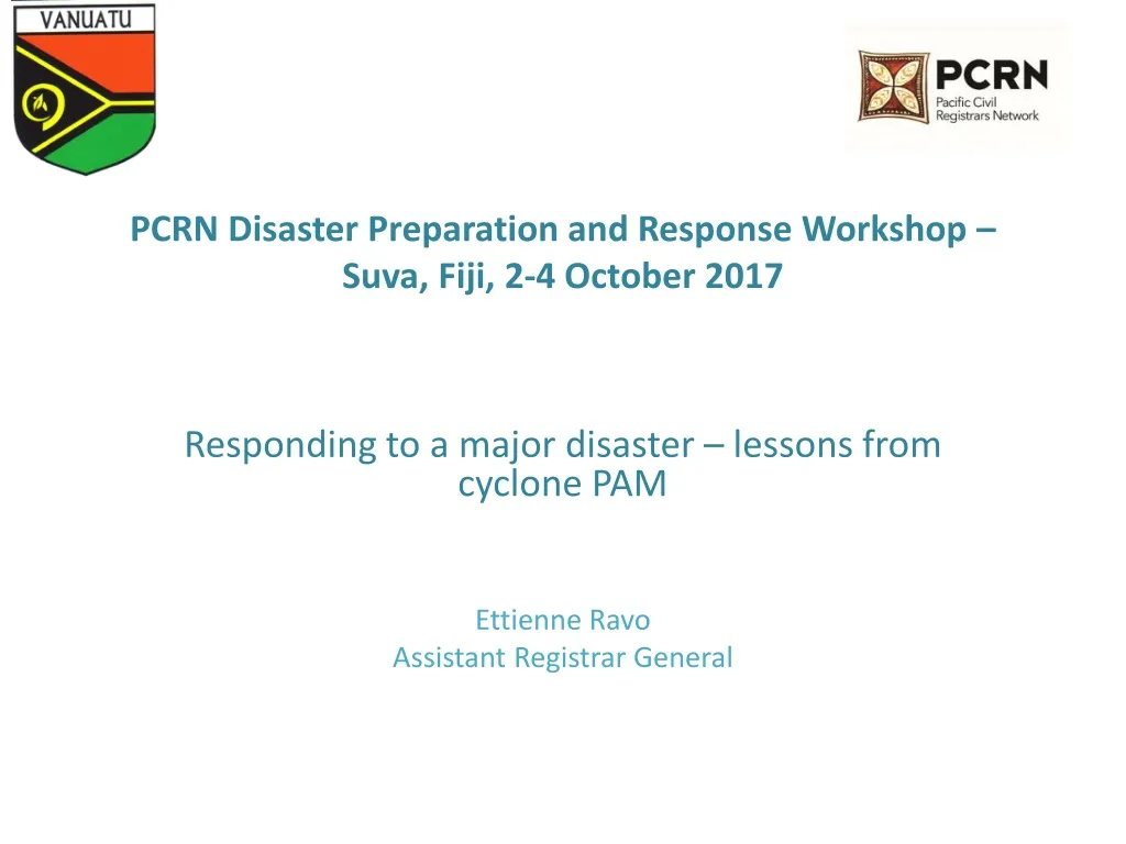 pcrn disaster preparation and response workshop suva fiji 2 4 october 2017