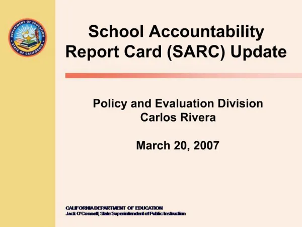 School Accountability Report Card SARC Update