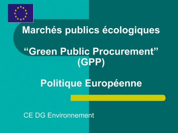March s publics cologiques Green Public Procurement GPP Politique Europ enne