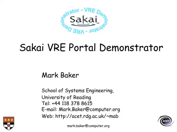 Sakai VRE Portal Demonstrator