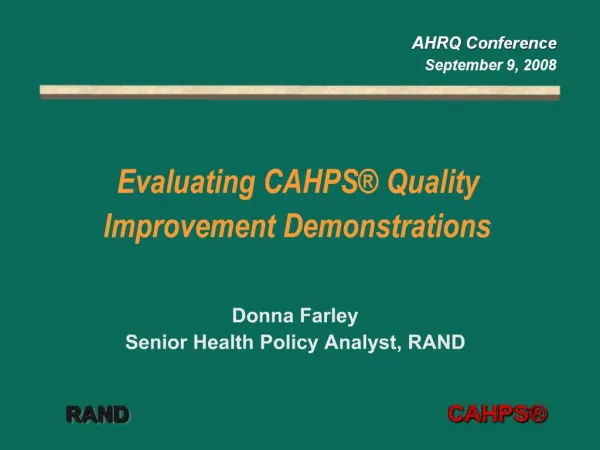 Evaluating CAHPS Quality Improvement Demonstrations