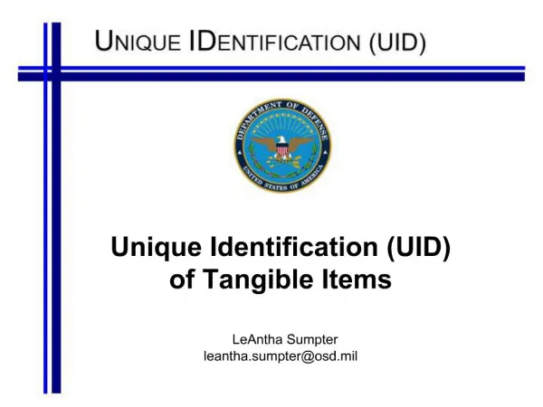 Unique Identification UID of Tangible Items