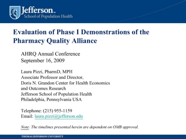 Evaluation of Phase I Demonstrations of the Pharmacy Quality Alliance