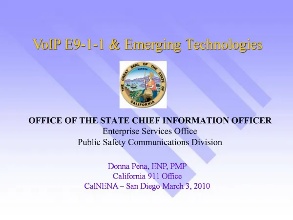 OFFICE OF THE STATE CHIEF INFORMATION OFFICER Enterprise Services Office Public Safety Communications Division