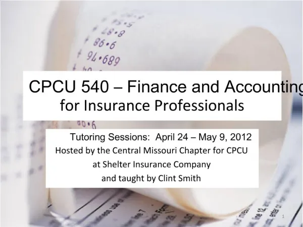 CPCU 540 Finance and Accounting for Insurance Professionals