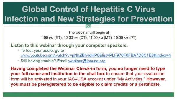 Global Control of Hepatitis C Virus Infection and New Strategies for Prevention
