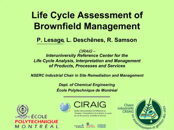Life Cycle Assessment of Brownfield Management