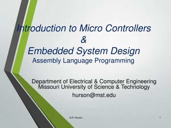 Introduction to Micro Controllers &amp; Embedded System Design Assembly Language Programming