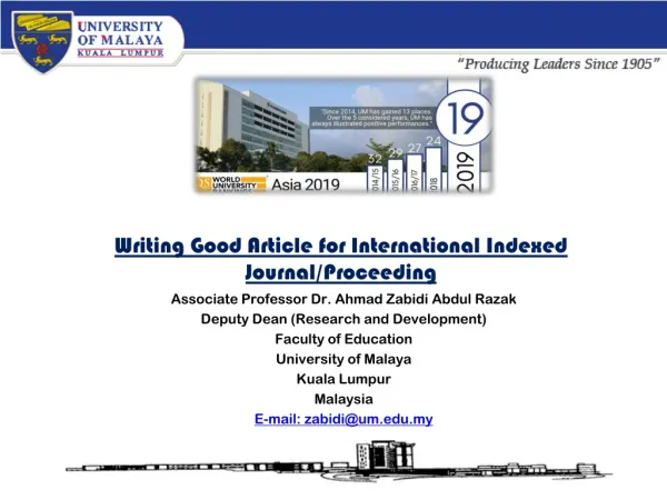 Writing Good Article for International Indexed Journal/Proceeding