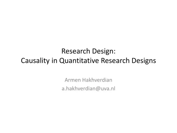 Research Design: Causality in Quantitative Research Designs