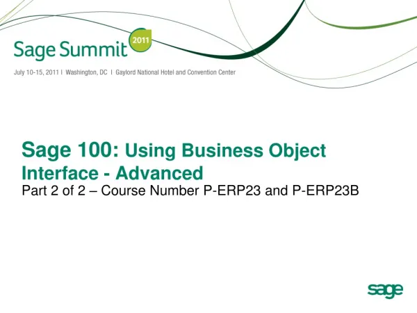 Sage 100: Using Business Object Interface - Advanced
