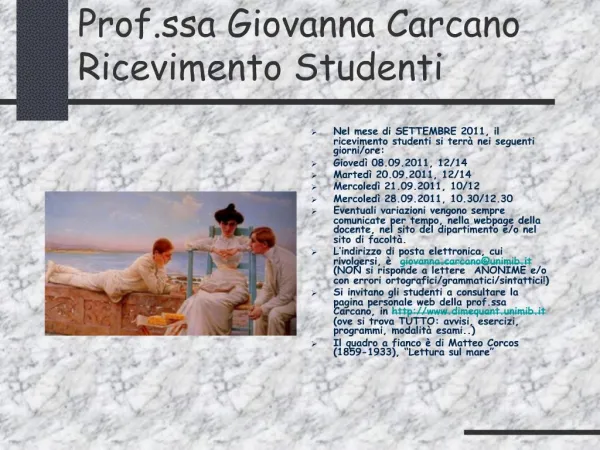 Prof.ssa Giovanna Carcano Ricevimento Studenti