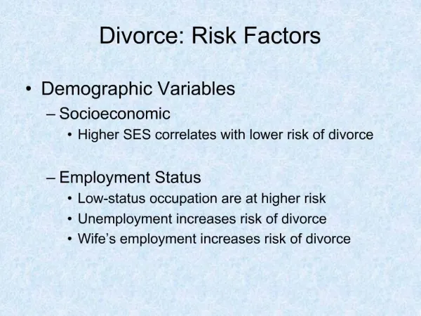 Divorce: Risk Factors
