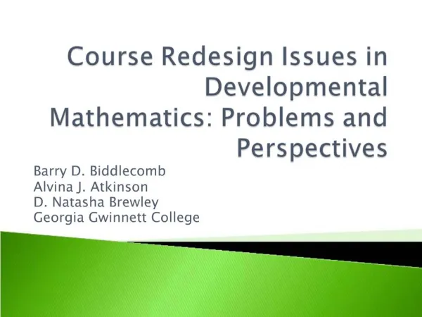 Course Redesign Issues in Developmental Mathematics: Problems and Perspectives