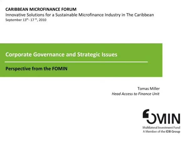 Corporate Governance and Strategic Issues Perspective from the FOMIN