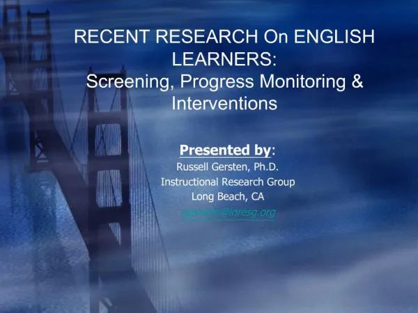 Presented by: Russell Gersten, Ph.D. Instructional Research Group Long Beach, CA rgersteninresg