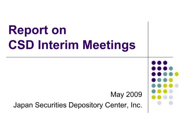 Report on CSD Interim Meetings