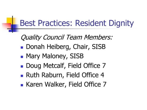 Best Practices: Resident Dignity
