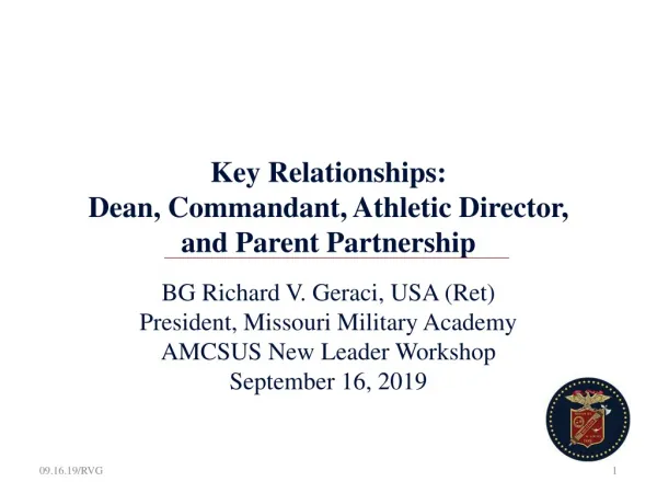 Key Relationships: Dean, Commandant, Athletic Director, and Parent Partnership