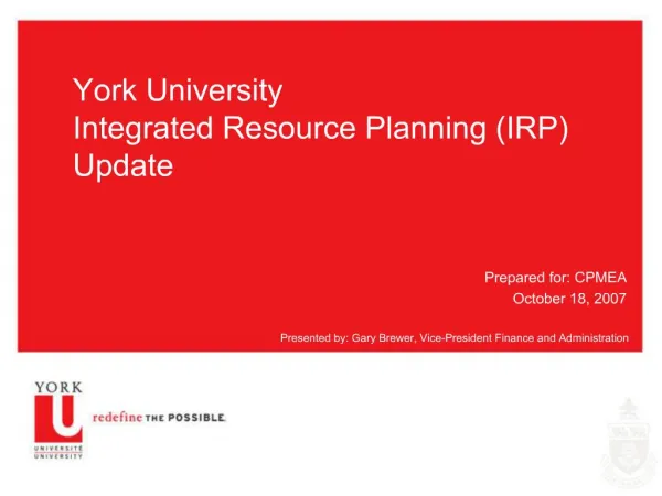 York University Integrated Resource Planning IRP Update