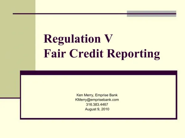 Regulation V Fair Credit Reporting