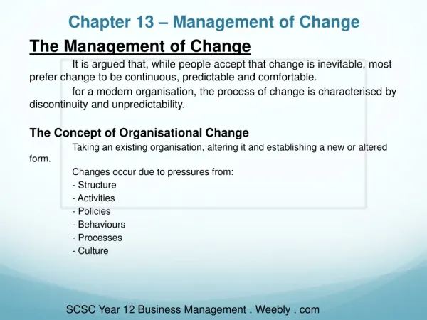 Chapter 13 – Management of Change