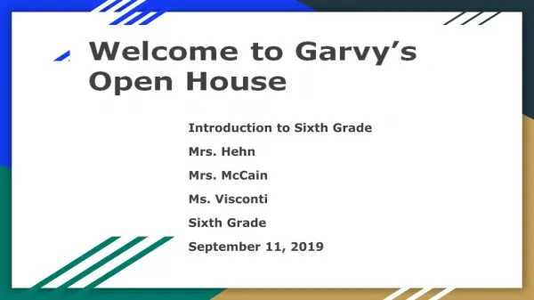 Introduction to Sixth Grade Mrs. Hehn Mrs. McCain Ms. Visconti Sixth Grade September 11, 2019