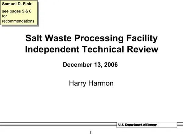 Salt Waste Processing Facility Independent Technical Review