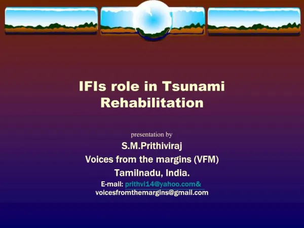 IFIs role in Tsunami Rehabilitation