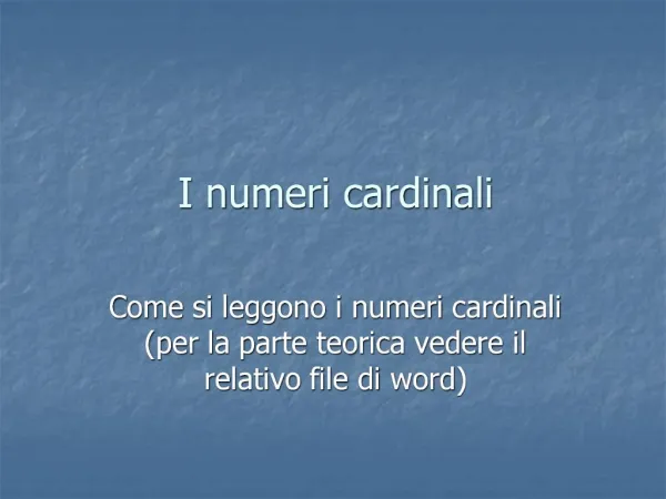 I numeri cardinali