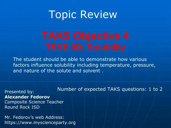 TAKS Objective 4 TEKS 9D: Solubility