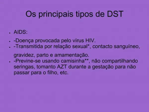 Os principais tipos de DST