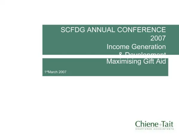 SCFDG ANNUAL CONFERENCE 2007 Income Generation Development