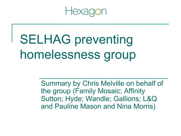 SELHAG preventing homelessness group