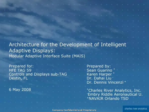 Architecture for the Development of Intelligent Adaptive Displays: Modular Adaptive Interface Suite MAIS