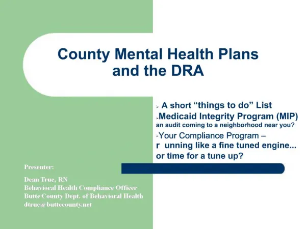 County Mental Health Plans and the DRA