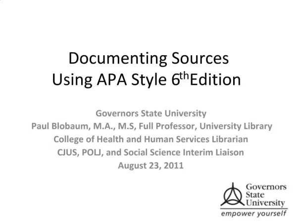 Documenting Sources Using APA Style 6th Edition