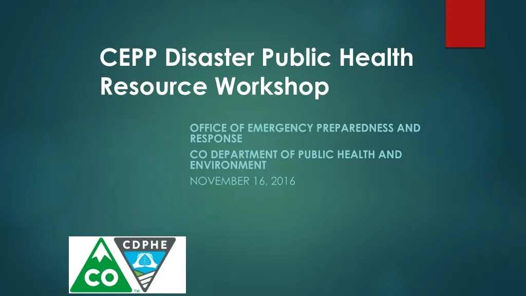 cepp disaster public health resource workshop