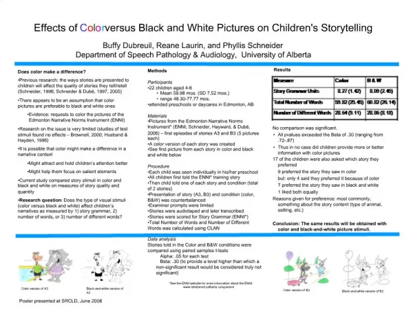 Effects of Color versus Black and White Pictures on Childrens Storytelling