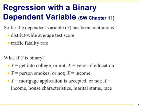 Regression with a Binary Dependent Variable SW Chapter 11