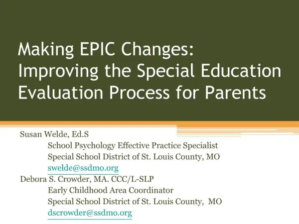 Making EPIC Changes: Improving the Special Education Evaluation Process for Parents