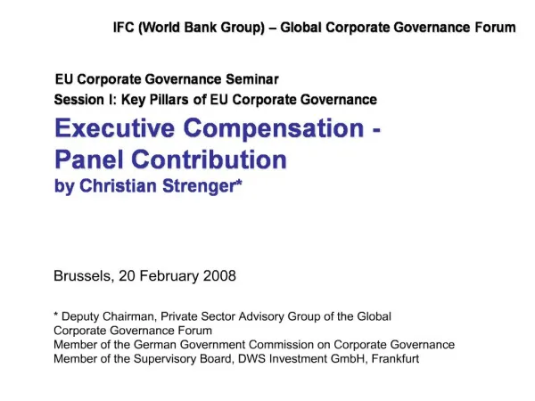 Executive Compensation - Panel Contribution by Christian Strenger