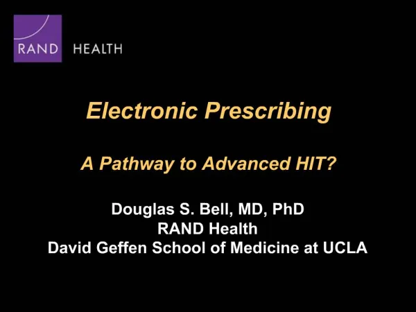 Electronic Prescribing A Pathway to Advanced HIT
