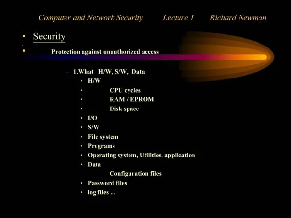 Computer and Network Security Lecture 1 Richard Newman