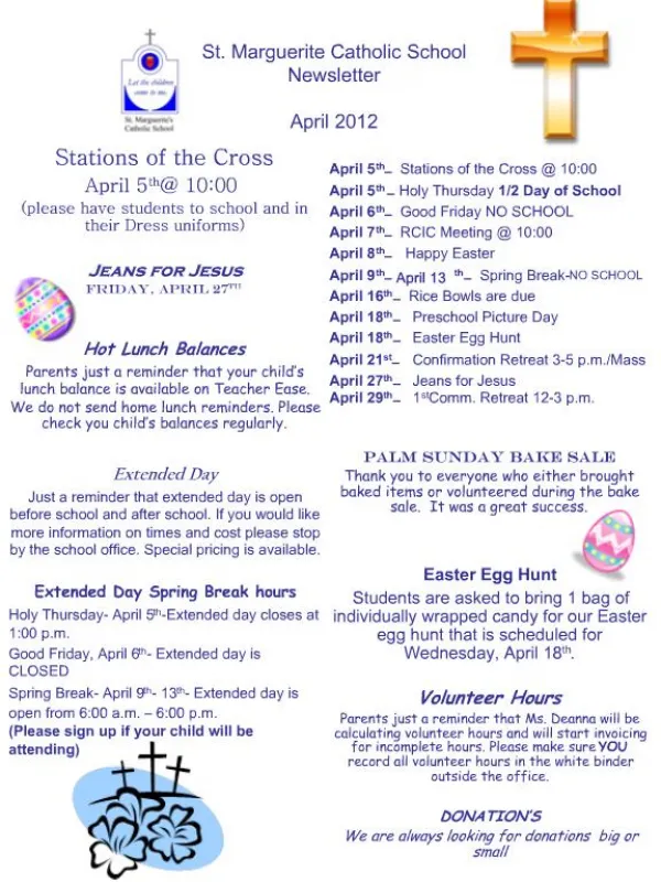 St. Marguerite Catholic School Newsletter April 2012