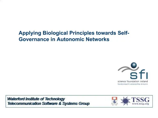 Applying Biological Principles towards Self-Governance in Autonomic Networks