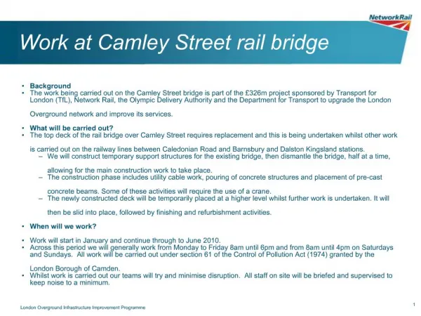 Work at Camley Street rail bridge