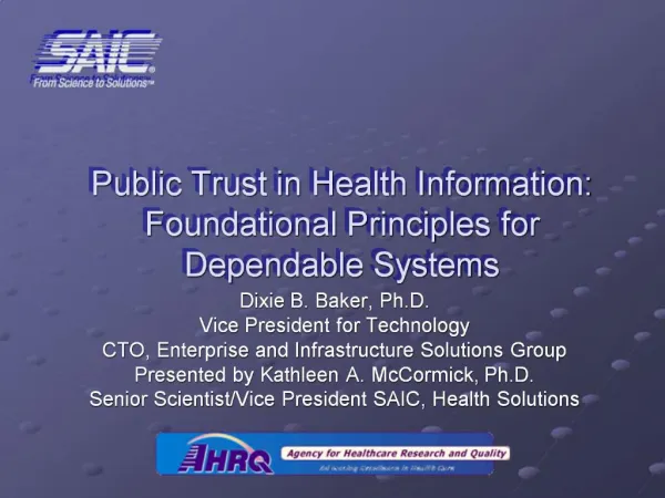 Public Trust in Health Information: Foundational Principles for Dependable Systems