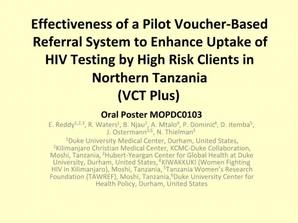 Effectiveness of a Pilot Voucher-Based Referral System to Enhance Uptake of HIV Testing by High Risk Clients in Northern